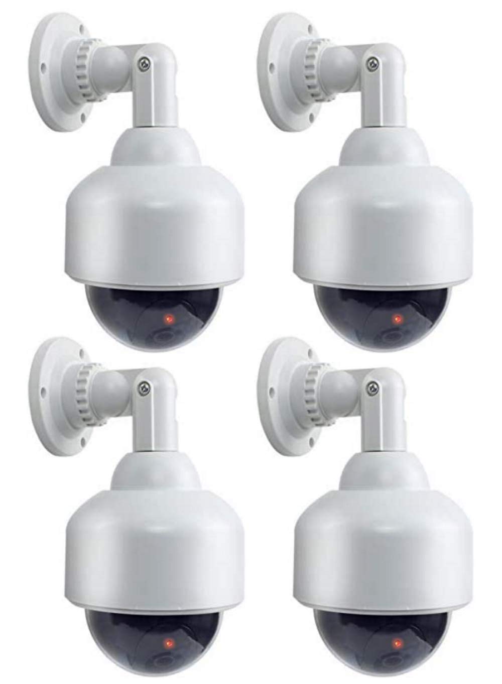 4 Dummy Speed Dome Security Cameras with lens, flashing LED light, waterproof for Indoor and Outdoor use