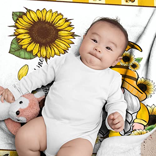 Sunflower Gnome You are My Sunshine Flannel Throw Blanket Ultra Soft Plush Fluffy Blanket for Home Decor - Warm Cozy Bed Quilt All Seasons for Couch Sofa Bed, 40