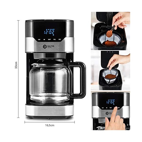 Balter Filter Kaffeemaschine mit Timer ✓ 3 Brühstärken ✓ LCD Display und Touchtasten ✓ Permannentfilter ✓ Glasskanne für… – Bild 4