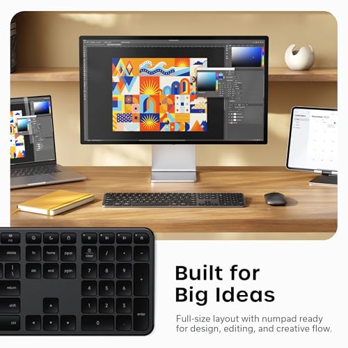 Satechi Slim EX3 Wireless Keyboard, Full-Size Keyboard with Numpad, Multi-Device Bluetooth, 2.4GHz Connection for macOS, Windows, Android, Instant OS Key Remap,USB-C Rechargeable Battery - Space Black