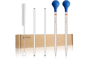 ECTY 2PCS 10ml Glass Graduated Droppers Lab Pipettes Dropper Liquid Pipette with 2 Rubber Caps 2PCS 20CM Glass Stir Rod and Droppers Brush