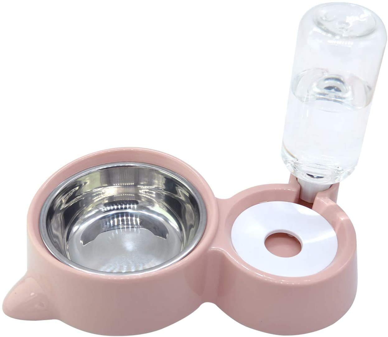 JCT Cat Bowl Dog Bowl with Automatic Drinking Bottles,2 in1Pet Water Feeder Bowl Detachable Stainless Steel Bowl Automatic Water Dispenser Bottle Pet Feeder for Small Medium Size Dog Cat (Pink)