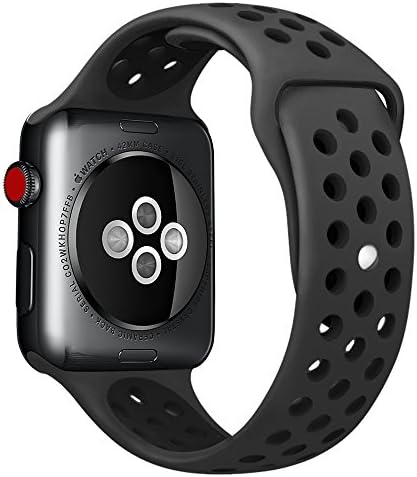 Tounique Watch Band for Apple Watch Strap Wristbands Double Color Perforated Replacement Band for 38/42mm Apple Watch Series 3/2/1/Sport Edition 8colors (Black+black, 42MM)