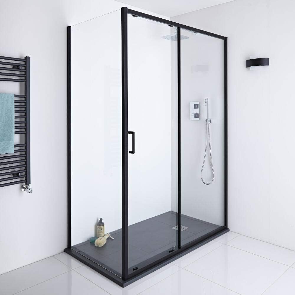 Milano Nero Shower Cubicle with 1400 mm Black Sliding Door Side Panel