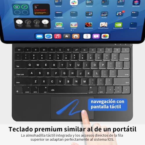 JESWO Magic Keyboard para iPad Pro 13" M4 (2024)/M5 (2025), Funda Teclado Inalámbrico para iPad Pro 13" M4 M5 con Soporte Magnético, Teclado iPad Multitáctil, 3 Ajustes Brillo Teclas Retroiluminación