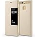 Huawei Ascend P9 Plus Case, Premium Leather Cover with View Window Protective Smartphone Flip Cover Folio Case (Ultra Thin Slim)(Perfect Fit) (P9 plus Golden)