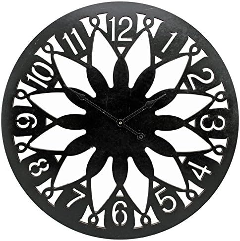 23" Gallery Large Wall Clocks with Rustic Vintage Black Floral Pattern Frame