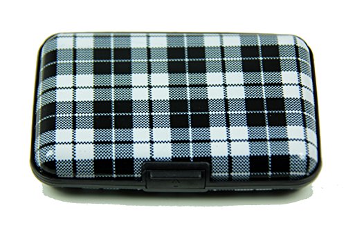 Aluminum RFID Blocking Credit Card Holder for Men & Women - Cool Slim Metal Business Card Case (Plaid Pattern)
