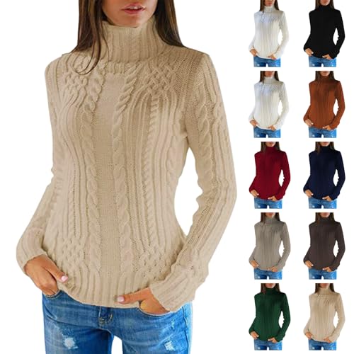 Turtleneck Women Jumpers for Women UK, Oversized Turtleneck Sweater Soft Chunky Ribbed Knit Fabric Long Sleeve Casual Pullover,Autumn Winter Turtle Neck