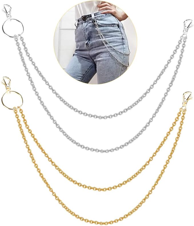 Amazon.com : Shuxy 2PCS Pocket Chain Pants Chain Trousers Chain 2 Layer Pocket Keychain Hip Hop 