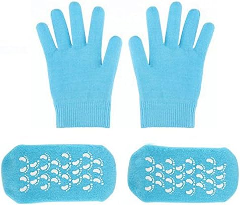FOCUSAIRY Moisturizing Socks Skincare Gel Socks Gloves Set for Dry Hard Cracked Heel Feet and Hands (Blue)
