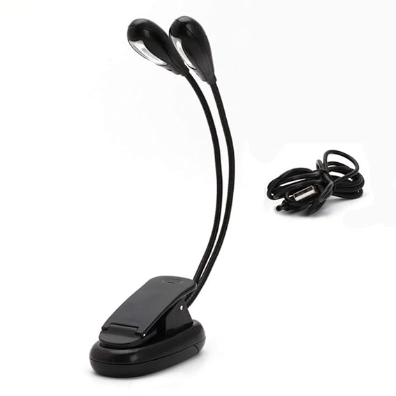 SAMPLUS MALL (LABEL) Reading Light Portable Flexible Goose Neck Travel Clip Light with 2 Adjustable Arms 2 LED for Bed