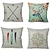 All Smiles Decorative Feathers Throw Rustic Pillow Covers Case Cushion Home Decor 18 X 18 Set of 4 Cotton Linen for Deer Couch Sofa Bed Room Farmhouse Antlers Navigation Compass