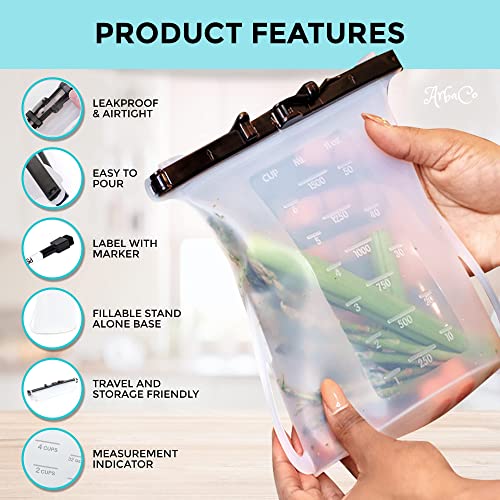 ArbaCo Reusable Silicone Bags Leakproof & Airtight {100 Food Grade