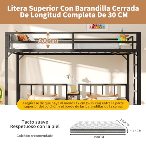 Simple Wisdom Literas de 3 Camas,Literas Individuales Tiene Tres Base Cama Individual,Litera Triple con Mesa,Equipado con Barandillas y Escaleras,La Base Metal es Resistente y Estable (Color Retro)