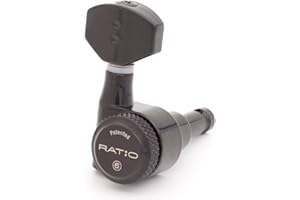 Ratio Locking Guitar Tuners – 6-in-Line – 39:1–12:1 Calibrated Gears – Black Chrome – Staggered Posts – Right Hand – InvisoMatch No-Drill Plates Included
