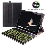 Surface Go Case and Keyboard Combo 10 Inch 2018, PU Leather Case Cover(Compatible with Kickstand) /Detachable 7-Color Backlit Wireless Keyboard, for Microsoft Surface Go 10" 2018, Black