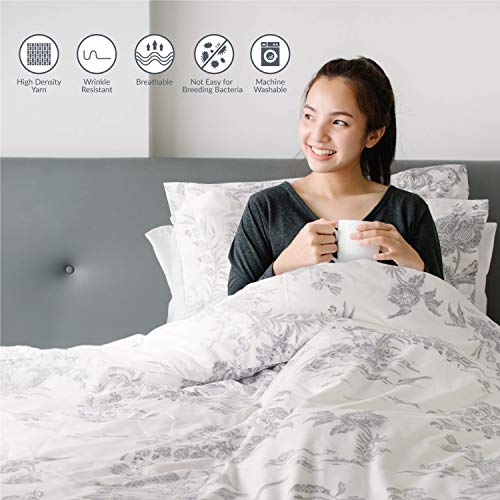 image for Bedsure Duvet Cover Set with Zipper Closure-Printed Grey Toile Reversi