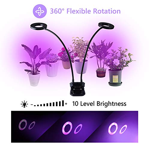 Grow Light Plant Lights for Indoor Plants with Timer Auto ON & Off, Grow Lamp with 360 Degree Gooseneck,10 Dimmable Levels and 3/6/12H Timing for Hydroponics Greenhouse Gardening