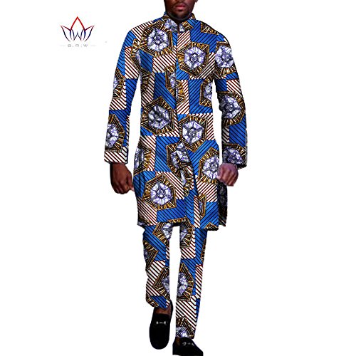 2017 Men's Vintage Clothing Wear Stand Collar Shirt And Slender Pant Free Size Dashiki Print