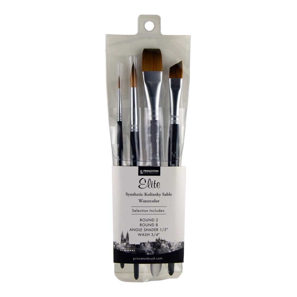 Princeton Aqua Elite Fine Art Watercolours Brushes, Synthetic Kolinsky Sable, 4 Piece Brush Set, Short Handle, For Professionals & Students