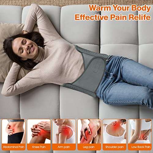 OneAmg Electric Heated Cushion 126 x 30 cm Lumbar Heating Belt 6 Temperature Levels and Automatic Shut-Off Washable Heated Belt with Velcro for Back Cervical Abdomen Grey