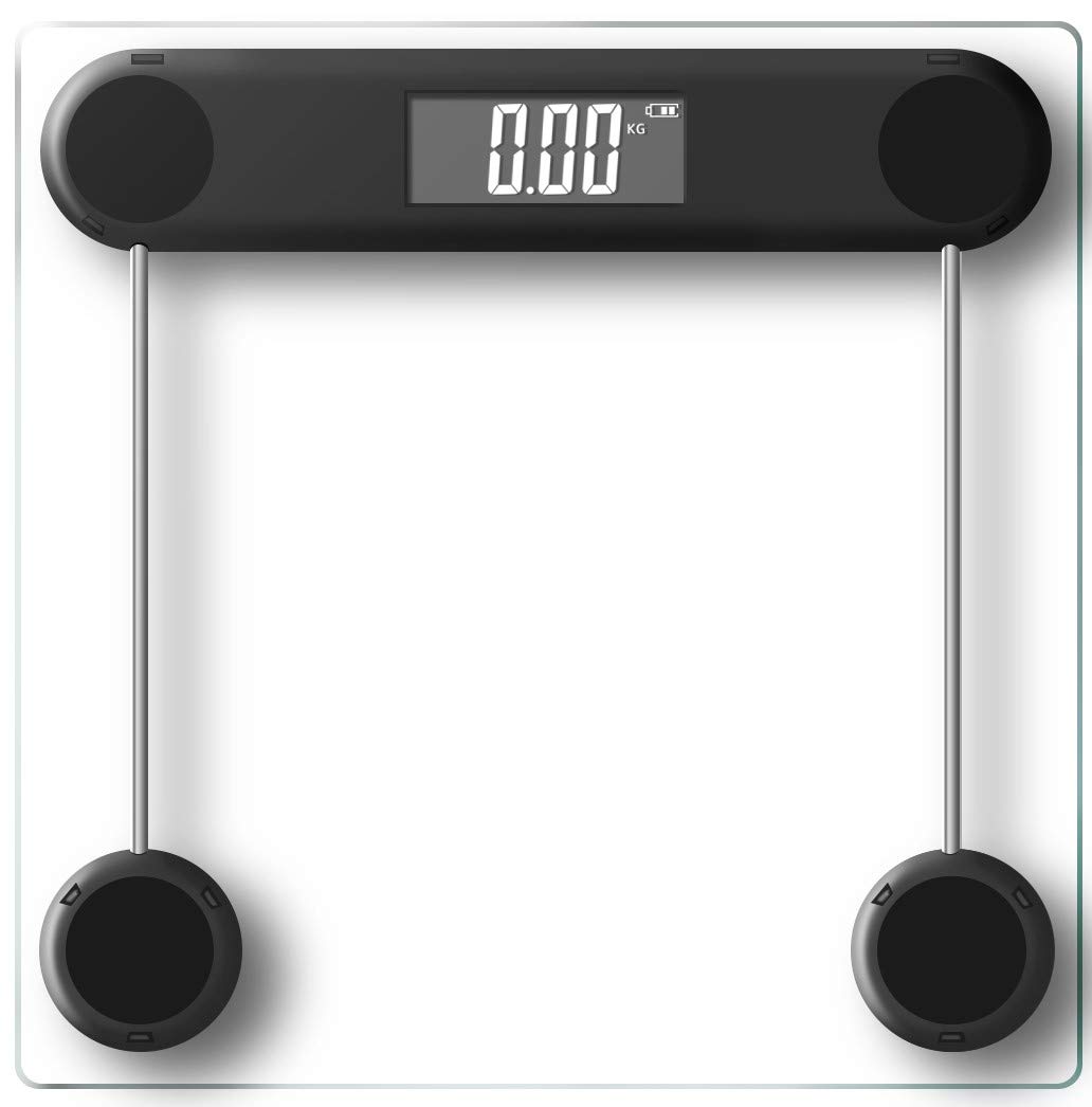 HomeFashion HFitness 28x28cm 180KG Digital Bathroom Scale Weighing Scales For Body Weight Backlit Display Weight Management Transparent