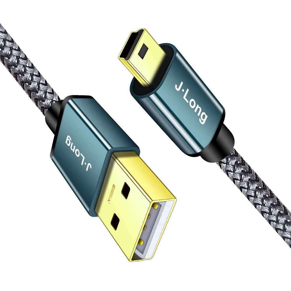 J·LONG Mini USB Cable Braided USB 2.0 to Mini B Cable Data Transfer & Charge Compatible with Dash Cam, PS3 Controller, MP3/4 Player,PDA, Camera, Scanner and More Mini USB Devices (8M)