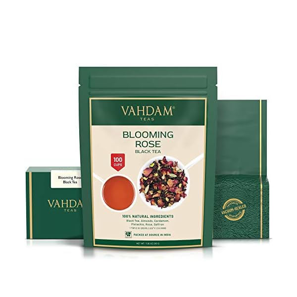 VAHDAM, Blooming Rose Tee (100 Tassen) | 100% natürliche schwarze Teeblätter, Rosenblüten, Mandeln, Kardamom, Pistazien… – Bild 6
