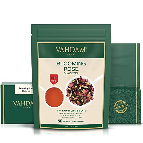 VAHDAM, Blooming Rose Tee (100 Tassen) | 100% natürliche schwarze Teeblätter, Rosenblüten, Mandeln, Kardamom, Pistazien… – Bild 6