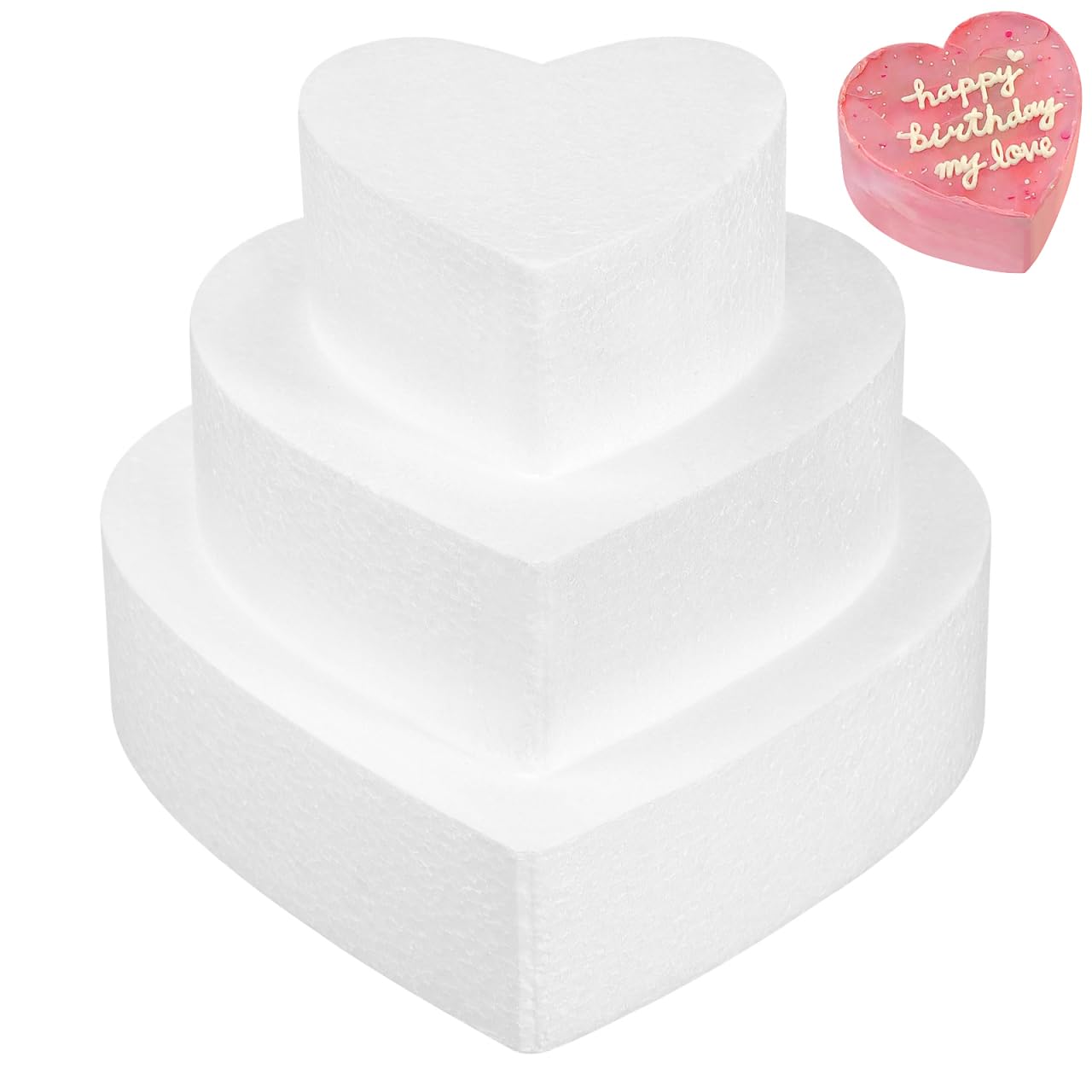 Cake for Practice Wedding Cake Stand 3Pcs Cake Foams Dummies Heart Shaped Model DIY Cake Modelling for Wedding Arts Crafts Decor Wedding Decor Cake