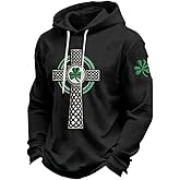 Men's St. Patrick's Day Printed Hoodie St Patrick Day Celtic Cross Shamrock Irish Top