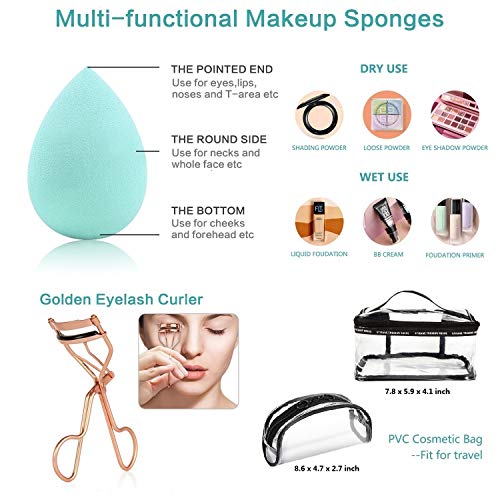 Makeup Vanity Mirror with Lights, 36 LED Trifold Cosmetic Makeup Mirror, 2x 3x 10x Magnification 180° Rotation Dual Power Supply 10 Makeup Brushes Set 2 Makeup Sponges 2 Cosmetic Bags 1 Eyelash Curler