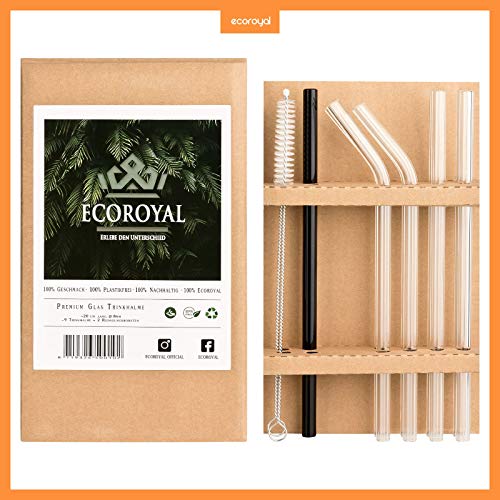 Ecoroyal® Glas Strohhalm | Strohhalm wiederverwendbar | Trinkhalme | 9 Stück | 2 plastikfreie Reinigungsbürsten+ Eco… – Bild 5