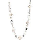 FULU AUTUMN Long Beaded Necklaces for Women Silver Link Chain Necklace with Shell Crystal Beads, Party Gifts for Her