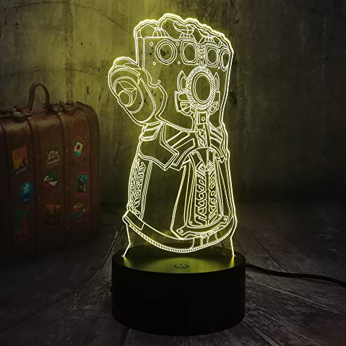 The Avengers Marvel Comics Super Infinity Gauntlet VillainThanos 3D Optical Illusion Night Light Mood 3D Table Lamp Bedroom Decor Kids Toys New Year Christmas Gift Baby Sleep Lamp(Infinity Gauntlet)