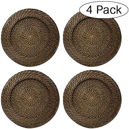 ChargeIt by Jay Round Rattan Chargers Set of 4 Decorative Service Plates for Home, Professional Fine Dining Perfect for Events & Dinner Parties (Fоur Расk)
