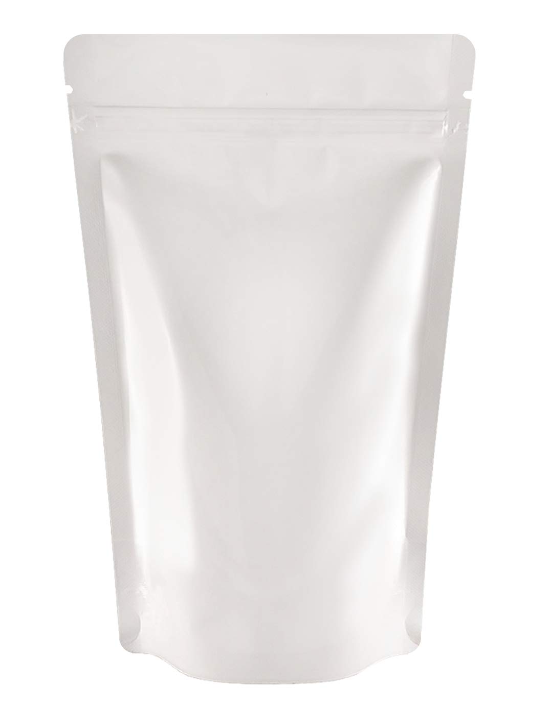 Rightpak Stand Up Pouches 50 Pieces 9cm x 14cm, White Shiny Heat Sealable Tear Notches Smell Proof for Food Storage with Ziplock