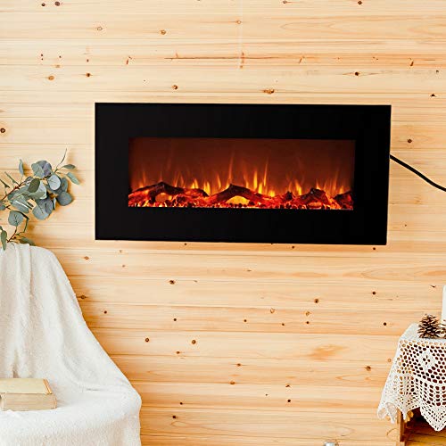 FLAME&SHADE 34 Inch Wide Electric Fireplace, Wall Mounted or Freestanding Portable Room Heater with Infrared Remote, 1500/750w