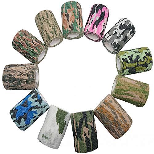 3 Inch X 5 Yards Self Adhesive Bandage 12 Rolls Self Adhesive Tape Cohesive Bandage Tape Strong Elastic Sports Tape for Wrist Stretch Athletic Tape for Ankle Sprains and Swelling,12 Camouflage Colors