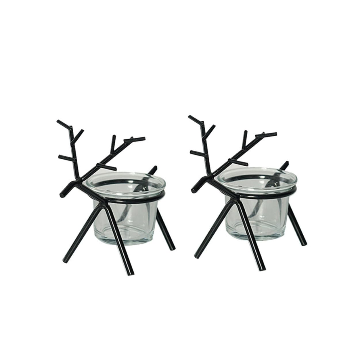 Holibanna 2Pcs Reindeer Tealight Candle Holder Glass Votive Candle Holders Christmas Decorations