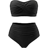 Yonique Women Plus Size Two Piece Swimsuits High Waisted Bathing Suits Bandeau Bikini Tummy Control Swimwear