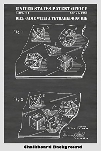 D20, D12, D8, D6, D4 Dice Gaming Poster For Role Playing Game: Dungeons & Dragons, Pathfinder, MTG, Etc. Patent Print Art: Multiple Size and Background Color Options