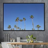 Framed Canvas Wall Art Palm Tree Colorful Cool Group Multicolor Photography Places Realism - 16x24 inches