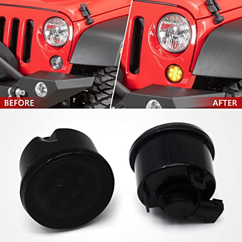 Amber LED Turn Signal Lights – Front For Jeep Wrangler JK JKU 2007-2018, Smoke Lens, 2PCS, CANbus