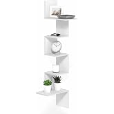Furinno Rossi 5-Tier Corner Floating Shelves for Wall, White | Rectangular Corner Wall Shelf, S-shape Radial Floating Book Shelf, Easy Assembly, for Bathroom, Bedroom, Living Room
