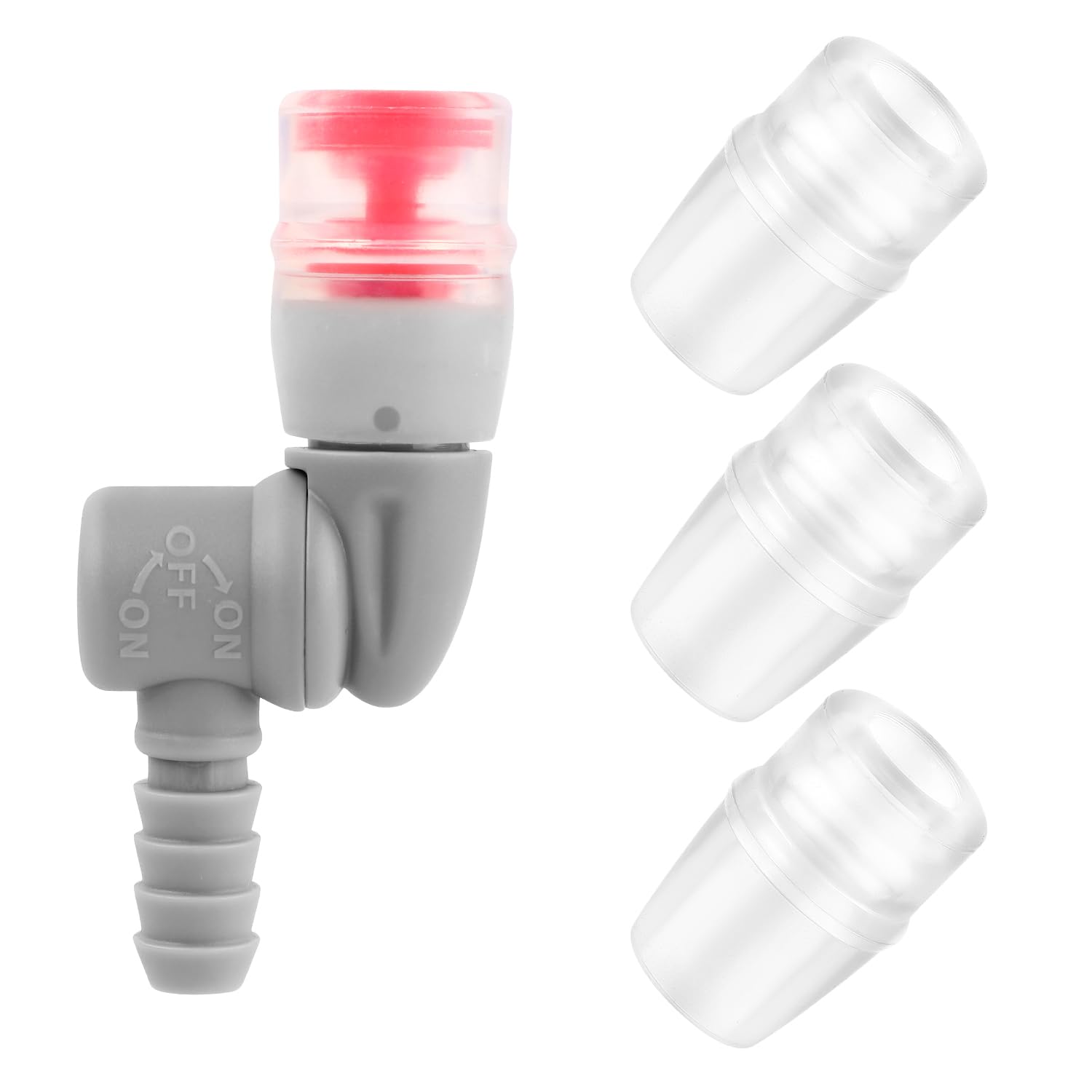 4pcs Bite Valve Replacement Kit, Silicone Mouthpiece Replacement Accessories Includes 1 Nozzle Connector and 3 Transparent Nozzle Compatible with Camelbak Hydration Bladder