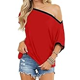BONITEE Womens Off The Shoulder Shirt Boat Neck Oversized Tshirts Short Sleeve Tops 2026 Summer Casual Loose Clothes Tunic