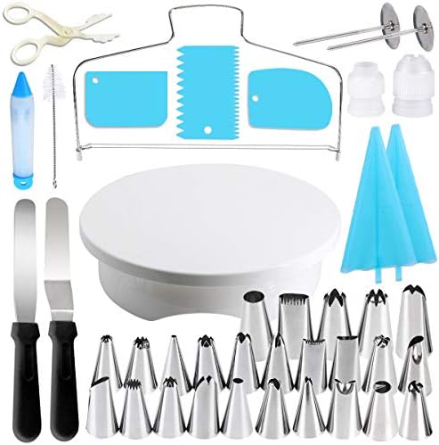Gyvazla Plateau Tournant de Gâteau, Kit de Pâtisserie Inclure Gâteaux Tournant, Poches et Douilles, Coupe-Gâteau, Seringue Patisserie, Brosse, Spatule à Glaçage pour Cuisine Décoration de Gâteaux - Cuisine A Vivre Gyvazla Plateau Tournant de Gâteau, Kit de Pâtisserie Inclure Gâteaux Tournant, Poches et Douilles, Coupe-Gâteau, Seringue Patisserie, Brosse, Spatule à Glaçage pour Cuisine Décoration de Gâteaux