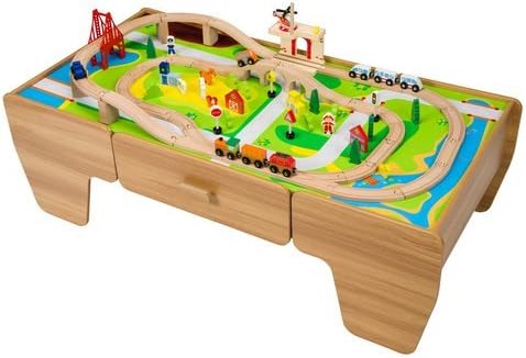 80 piece wooden train set with table